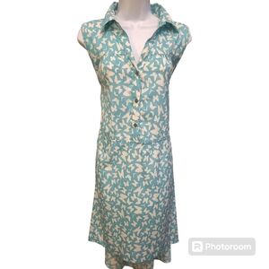 Teal Blue Midi Collared Button Up Dress sleeveless With Butterfly 🦋 Design XL